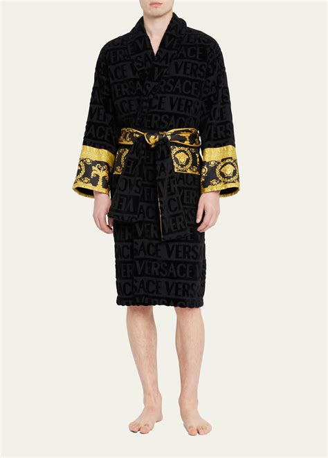 versace men's barocco sleeve robe in black